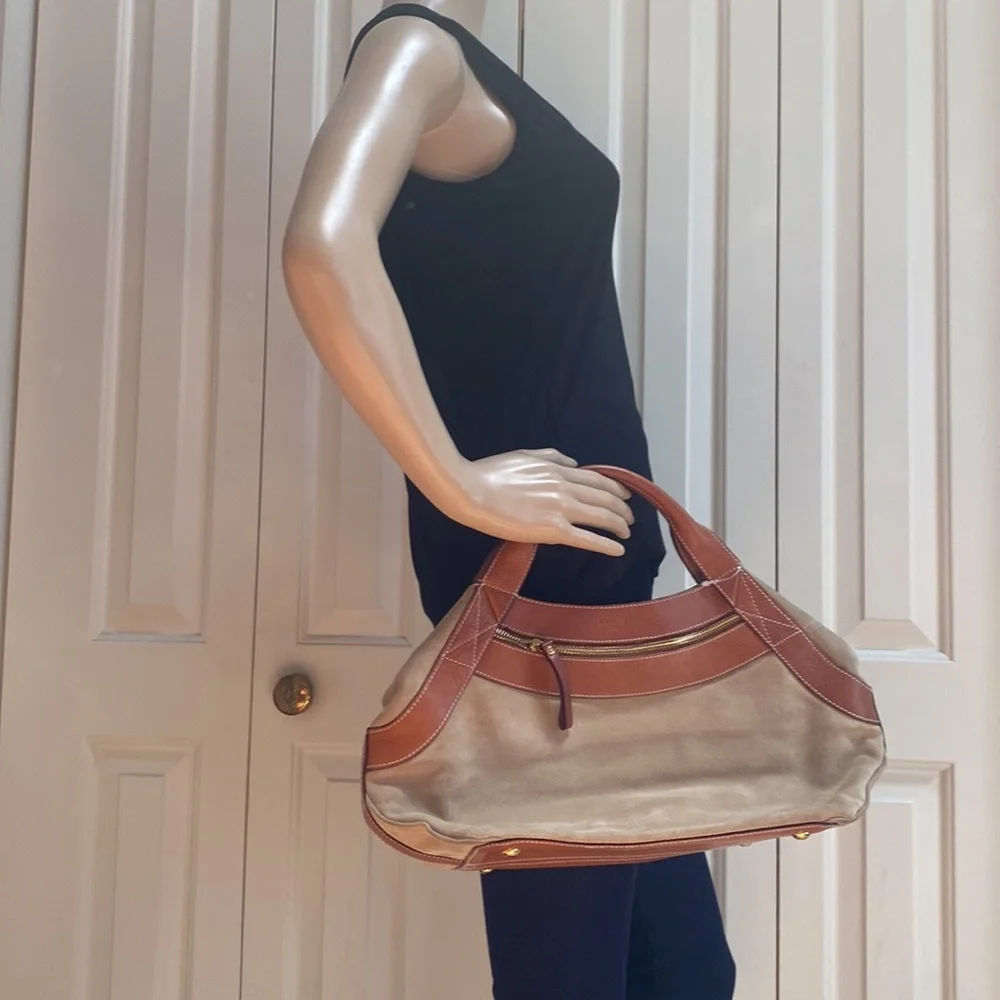 NWOT Kate Spade Tan & Brown Handbag. Tan Suede and Brown Leather.MagneticClosure